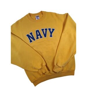 Vintage Yellow Navy Blue Crewneck‎ Sweatshirt Men's Medium Jerzees USA Made